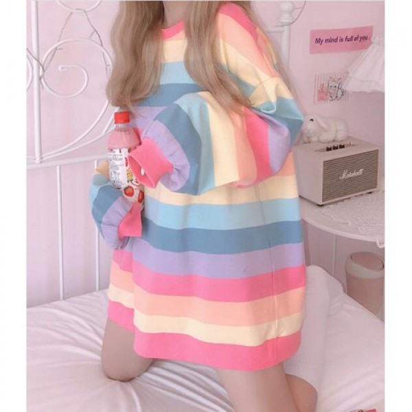 Harajuku style rainbow stripe sweater shirt #yyl-882