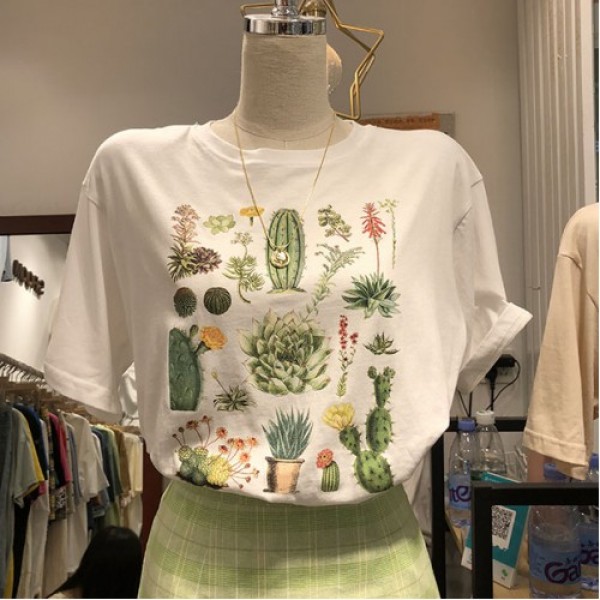 New cute plant print cactus t-shirt