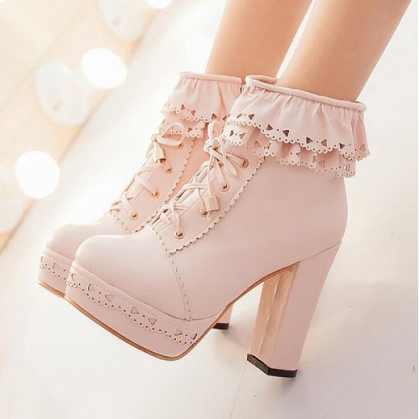 Lolita Flounce Lace Up Platform Heeled Shoes